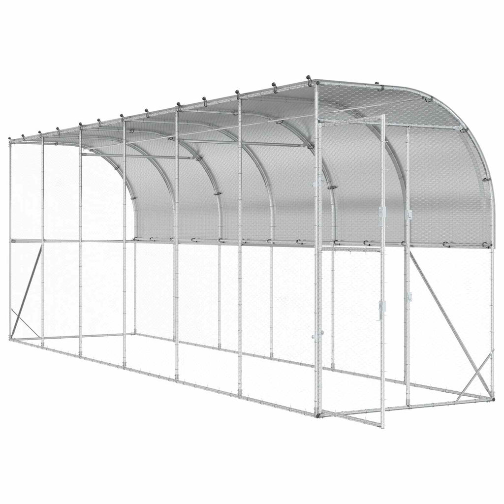 vidaXL Kurnik przy ścianie srebrny 600 x 150 x 215 cm Stal ocynkowana
