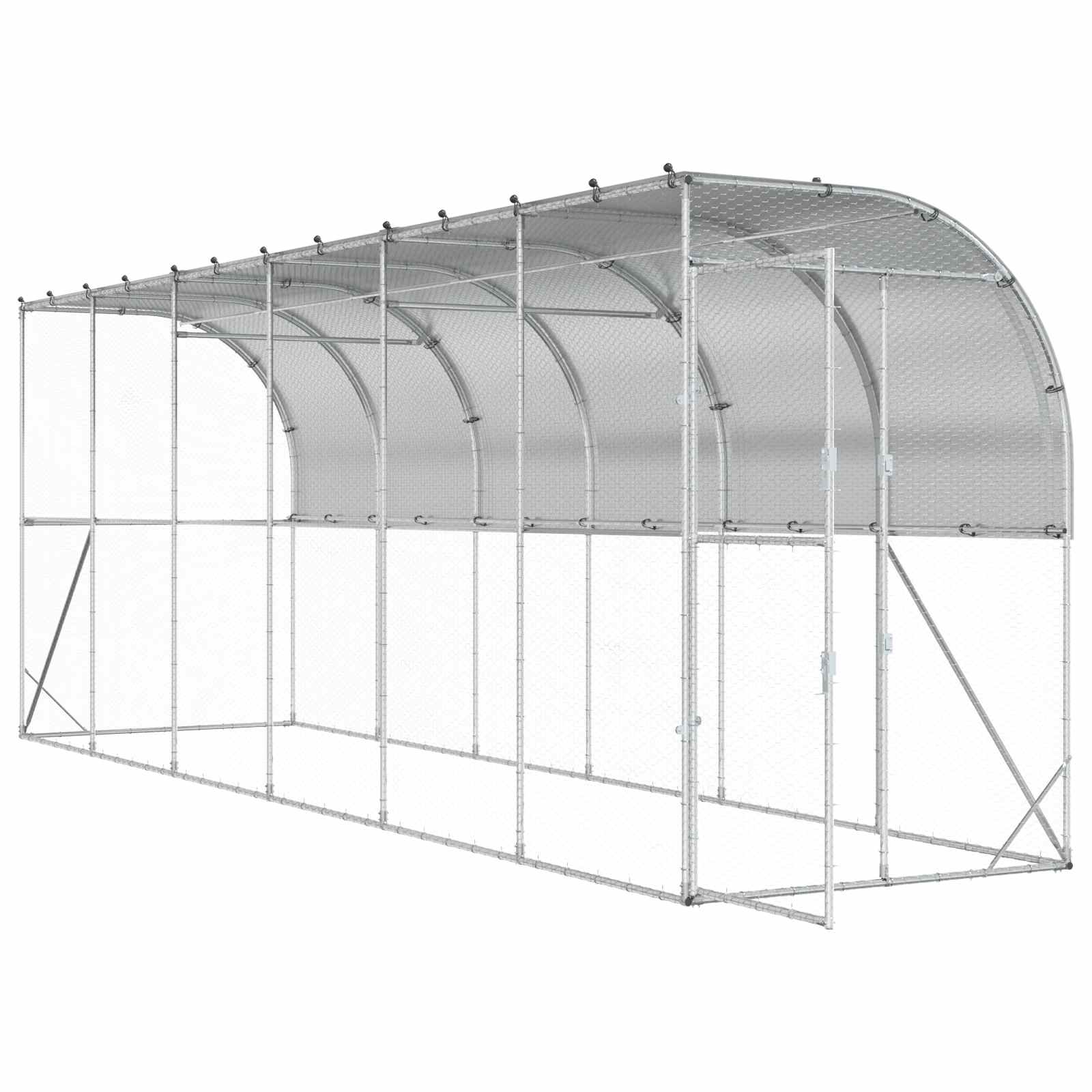 vidaXL Kurnik przy ścianie srebrny 600 x 150 x 215 cm Stal ocynkowana