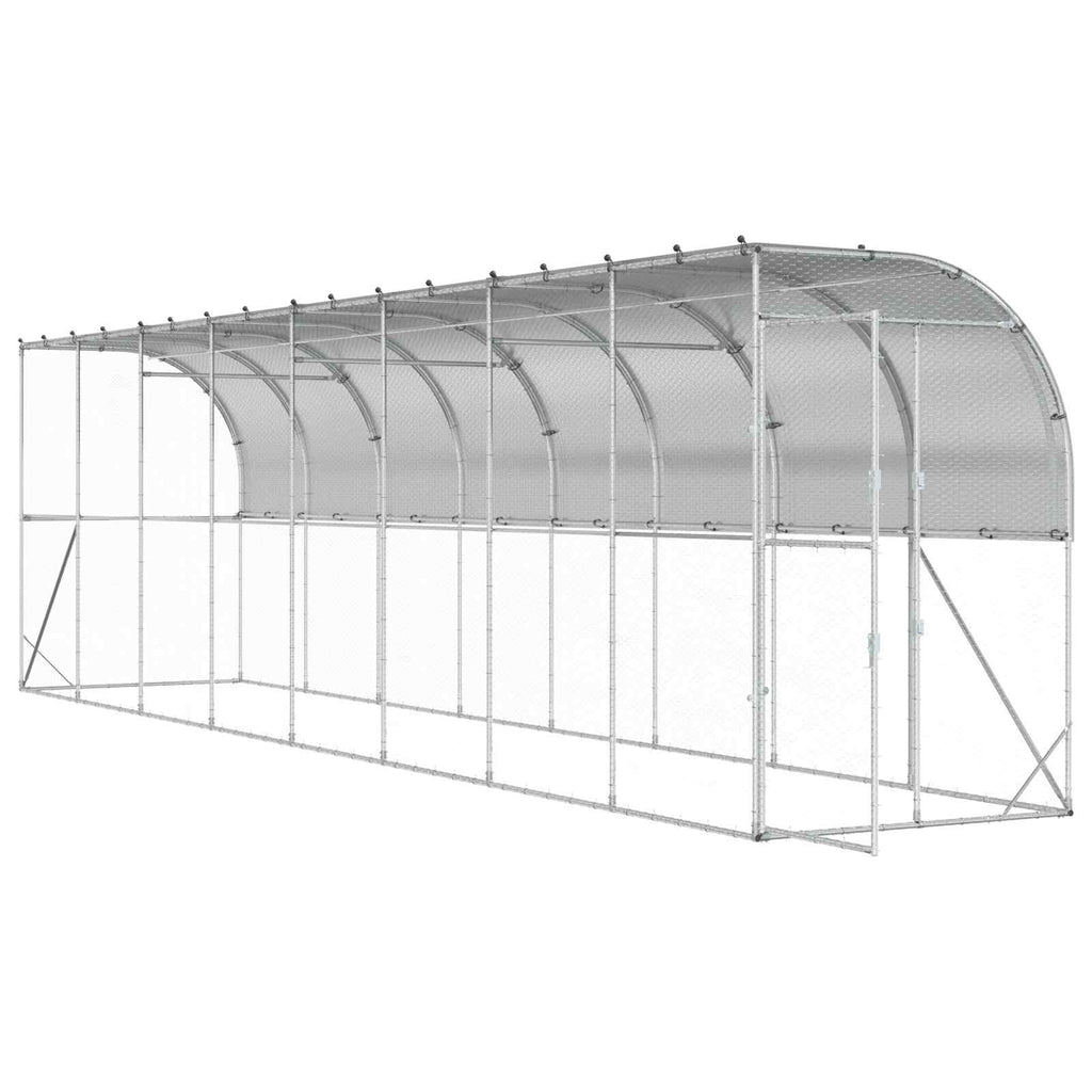 vidaXL Kurnik przy ścianie srebrny 600 x 150 x 215 cm Stal ocynkowana