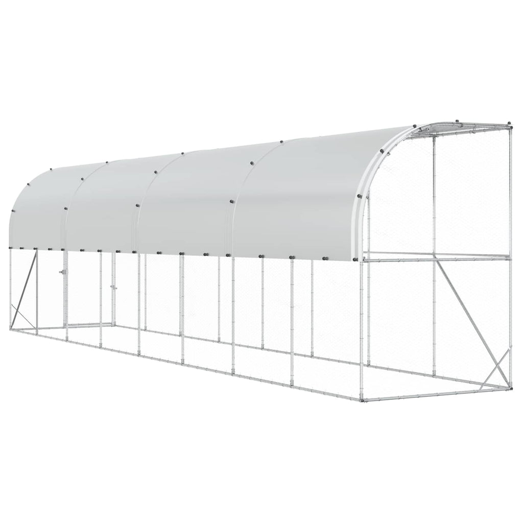 vidaXL Kurnik przy ścianie srebrny 600 x 150 x 215 cm Stal ocynkowana