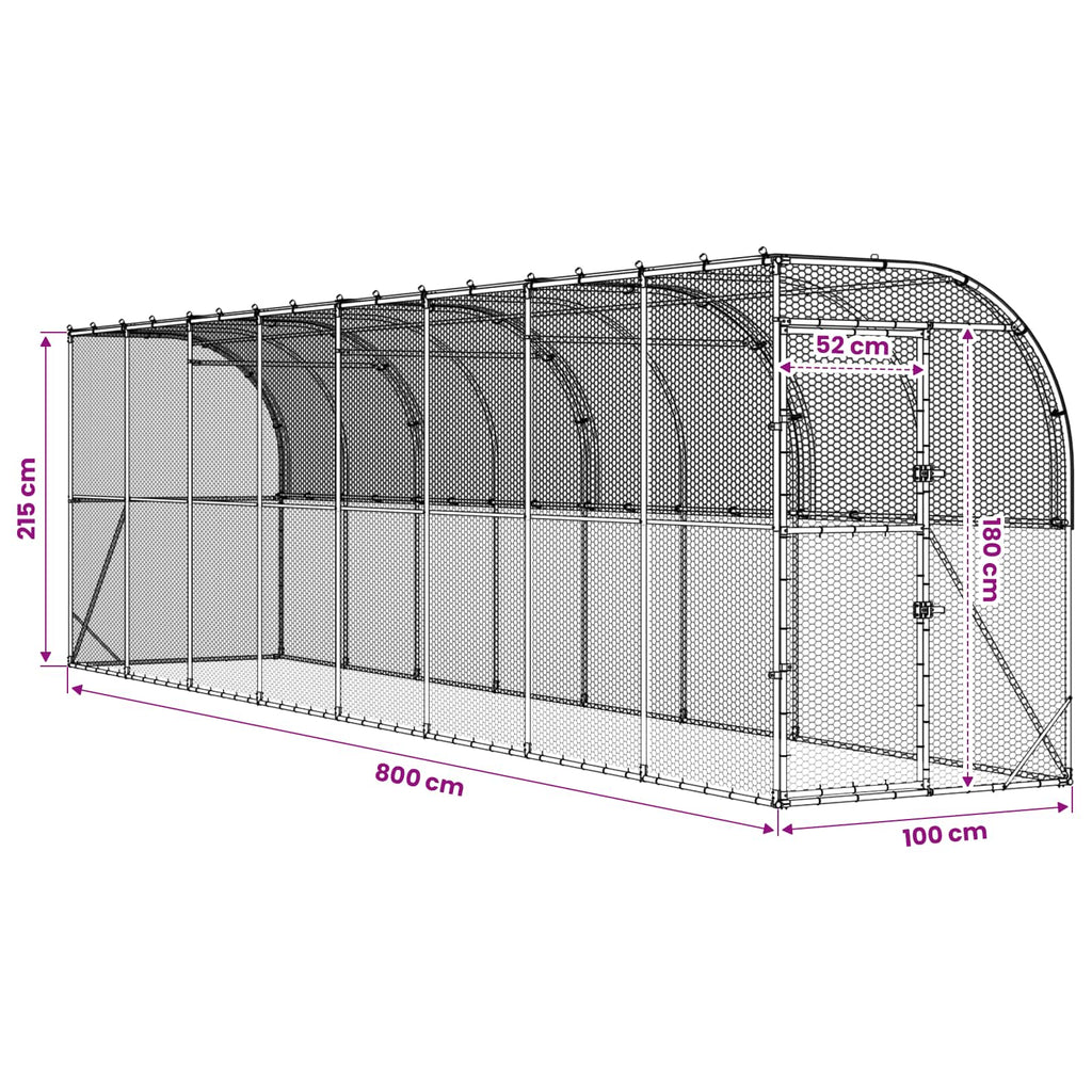 vidaXL Kurnik przy ścianie srebrny 600 x 150 x 215 cm Stal ocynkowana