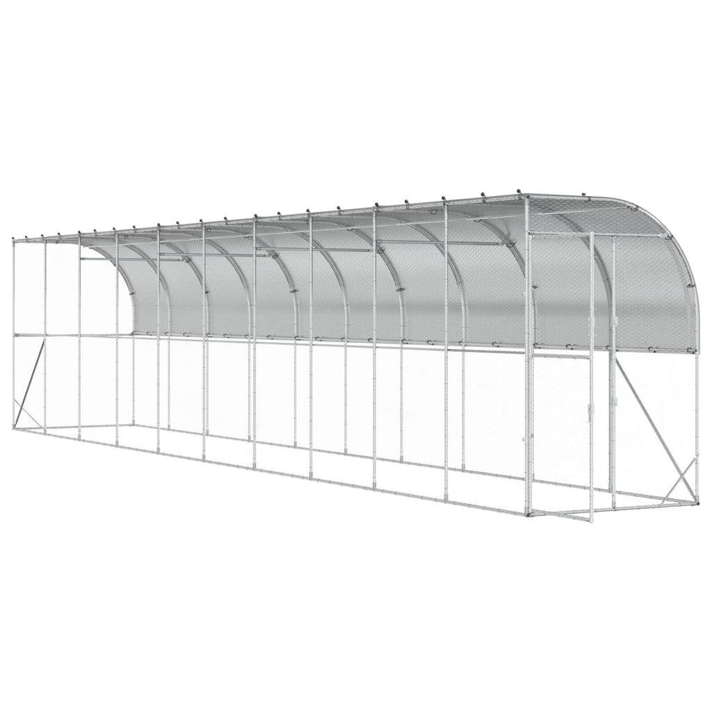 vidaXL Kurnik przy ścianie srebrny 600 x 150 x 215 cm Stal ocynkowana