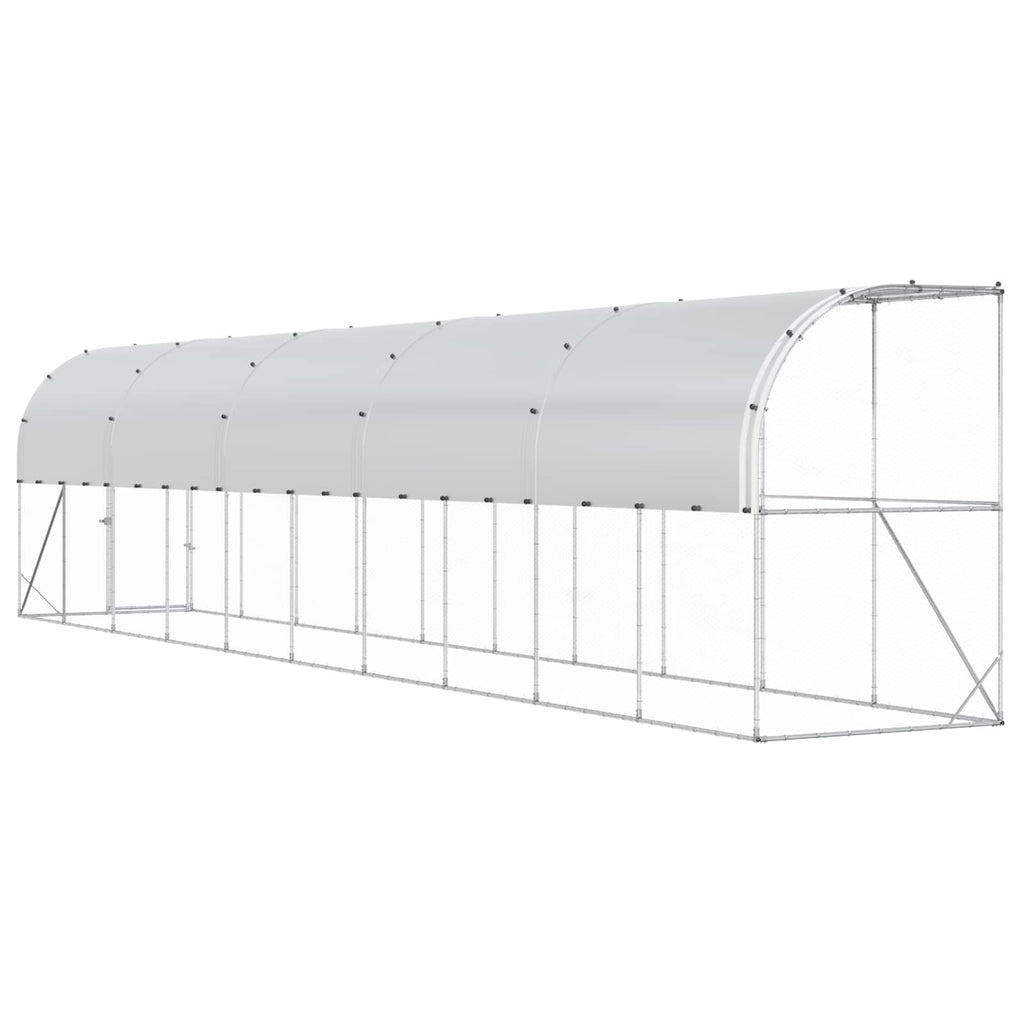 vidaXL Kurnik przy ścianie srebrny 600 x 150 x 215 cm Stal ocynkowana