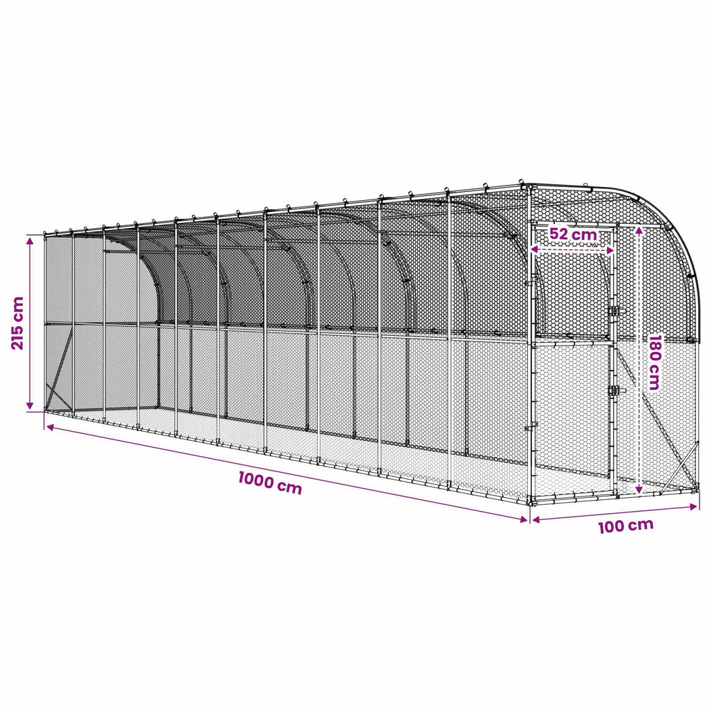 vidaXL Kurnik przy ścianie srebrny 600 x 150 x 215 cm Stal ocynkowana