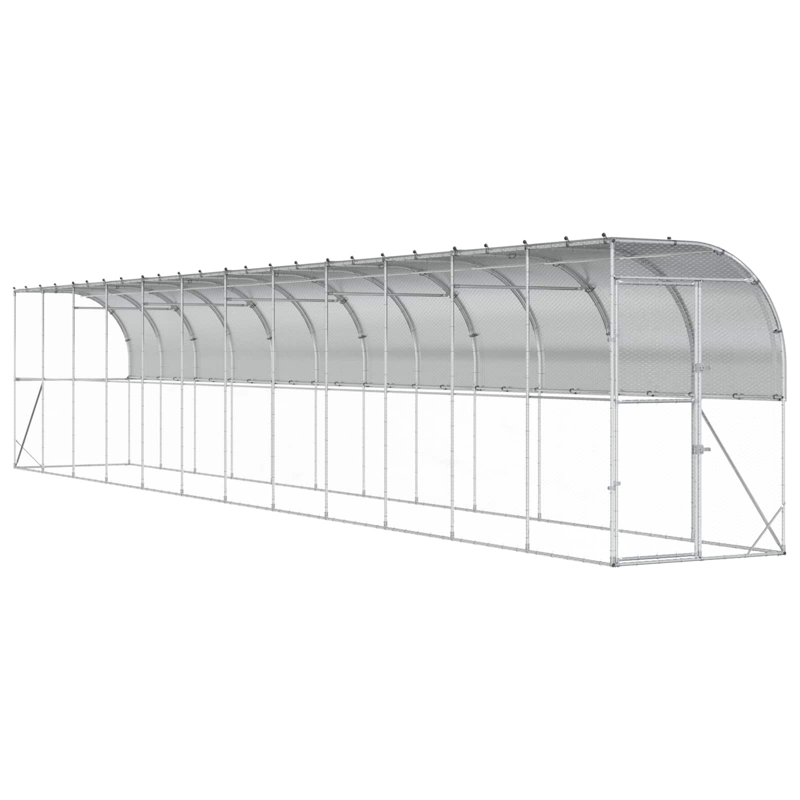 vidaXL Kurnik przy ścianie srebrny 600 x 150 x 215 cm Stal ocynkowana