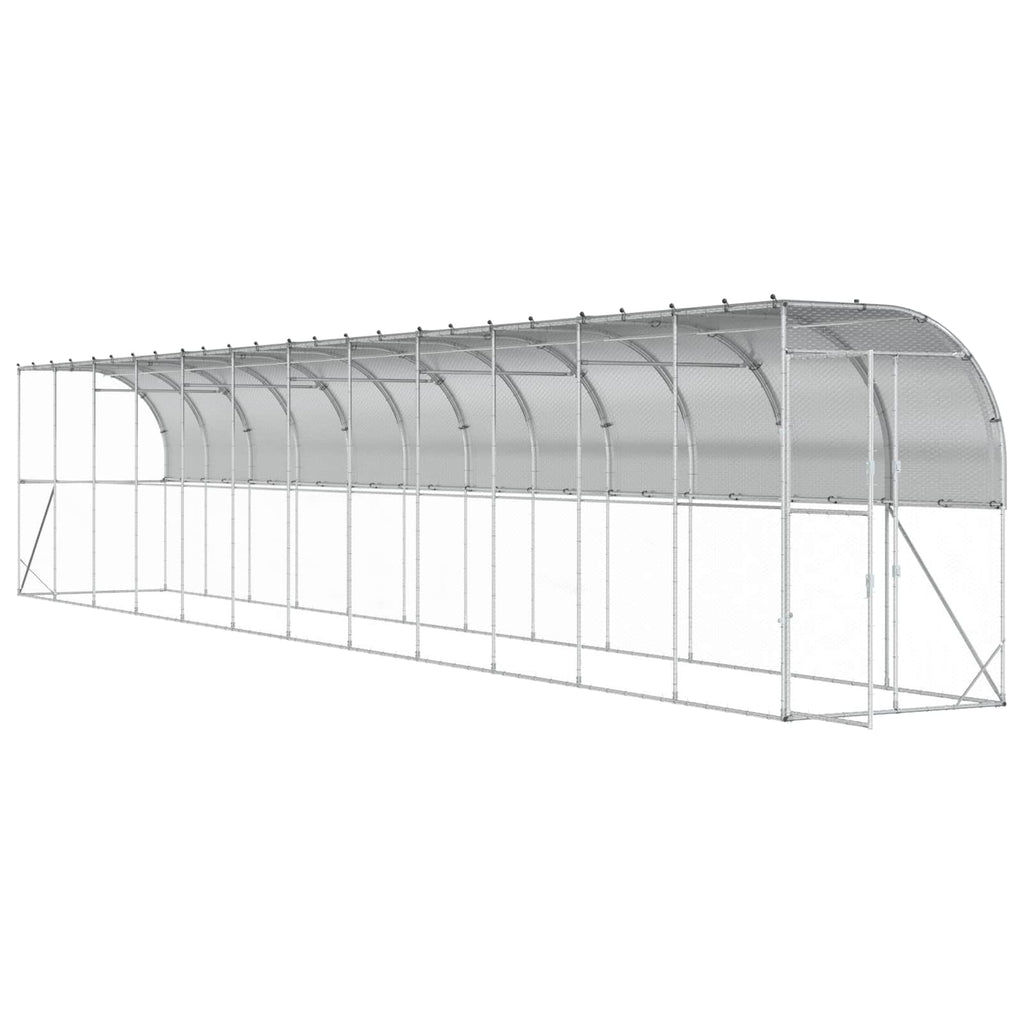 vidaXL Kurnik przy ścianie srebrny 600 x 150 x 215 cm Stal ocynkowana