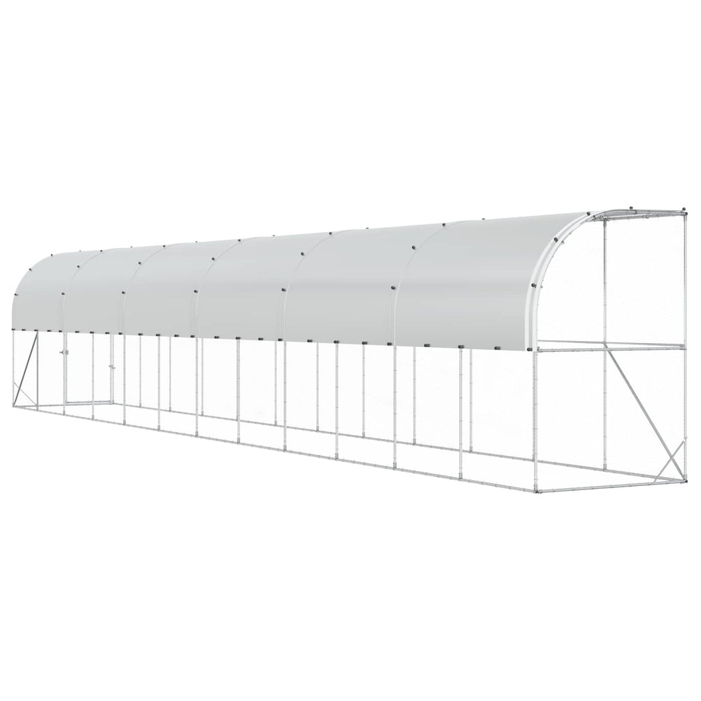 vidaXL Kurnik przy ścianie srebrny 600 x 150 x 215 cm Stal ocynkowana