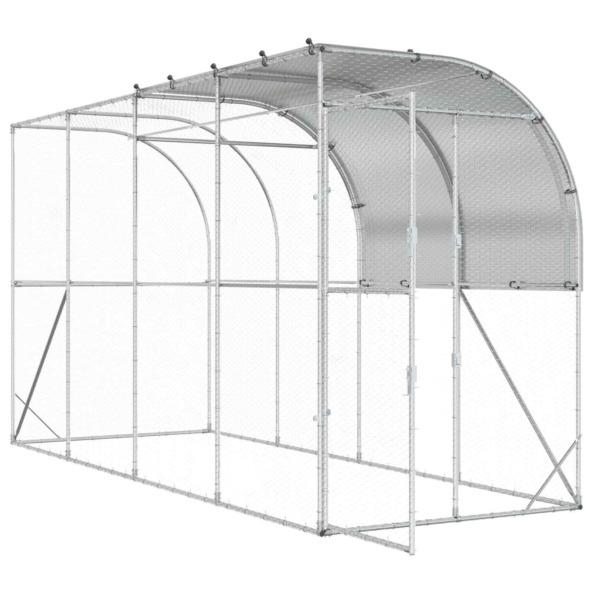 vidaXL Kurnik przy ścianie srebrny 400 x 100 x 215 cm Stal ocynkowana