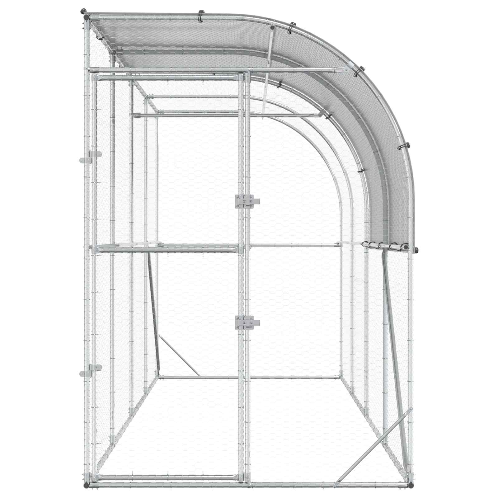 vidaXL Kurnik przy ścianie srebrny 400 x 100 x 215 cm Stal ocynkowana