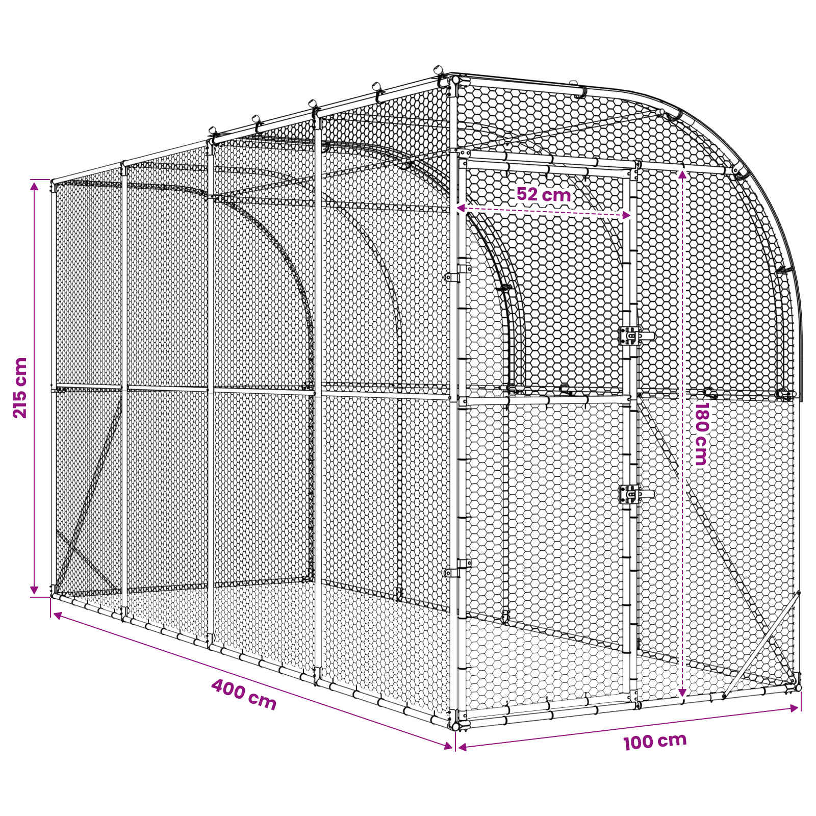 vidaXL Kurnik przy ścianie srebrny 400 x 100 x 215 cm Stal ocynkowana