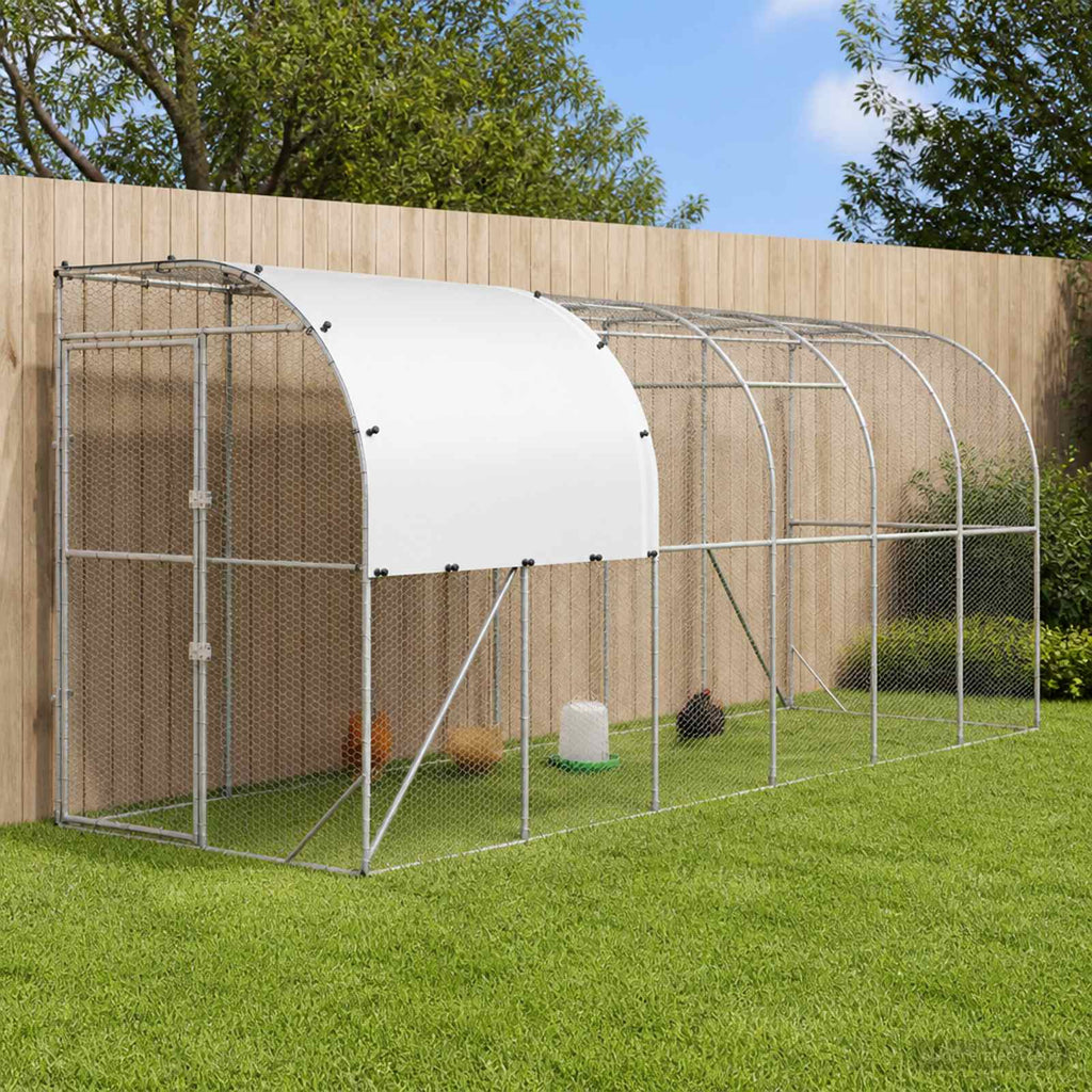 vidaXL Kurnik przy ścianie srebrny 600 x 100 x 215 cm Stal ocynkowana