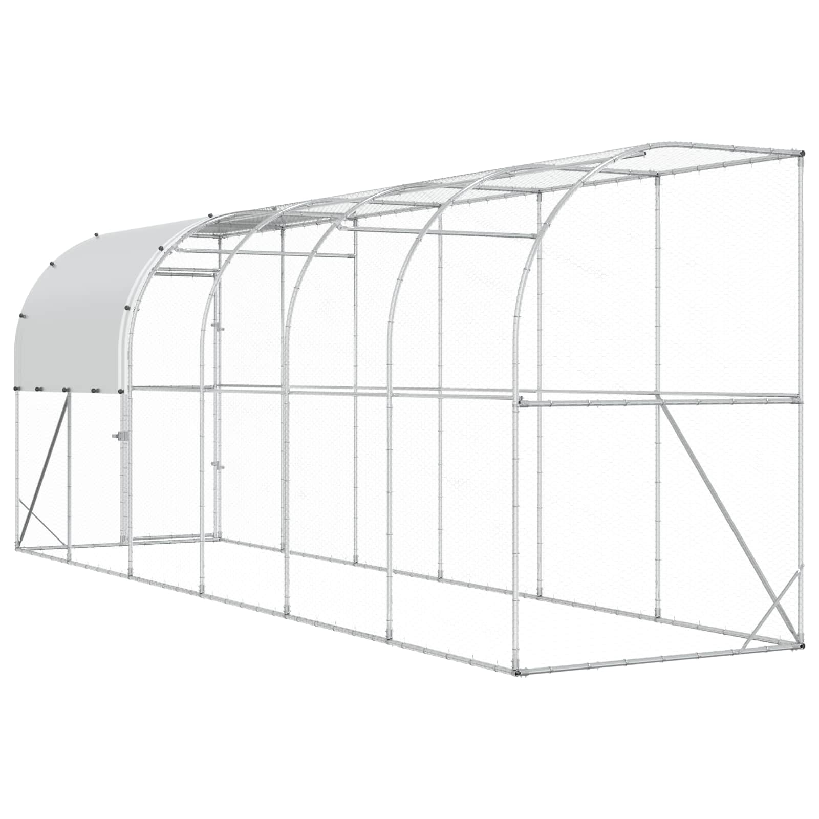 vidaXL Kurnik przy ścianie srebrny 600 x 100 x 215 cm Stal ocynkowana