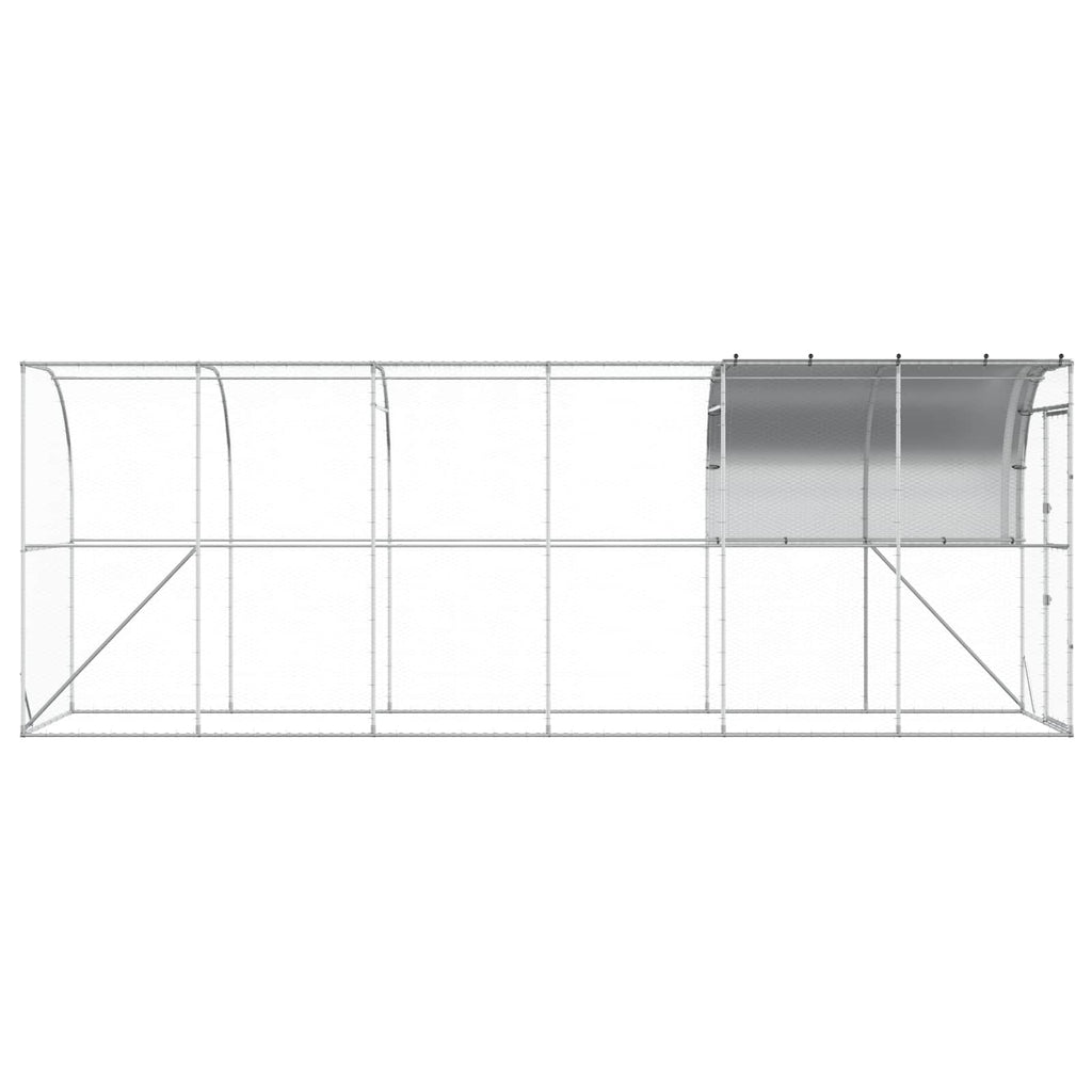 vidaXL Kurnik przy ścianie srebrny 600 x 100 x 215 cm Stal ocynkowana