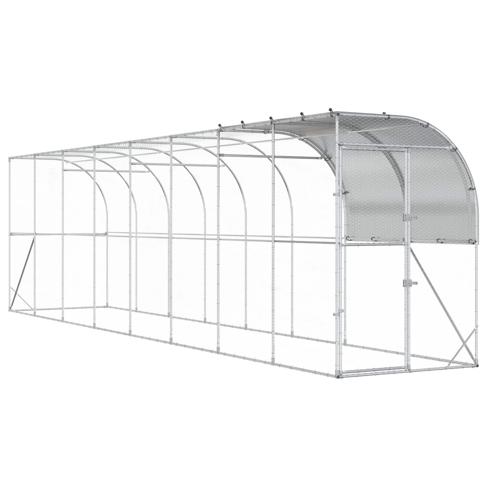 vidaXL Kurnik przy ścianie srebrny 800 x 100 x 215 cm Stal ocynkowana