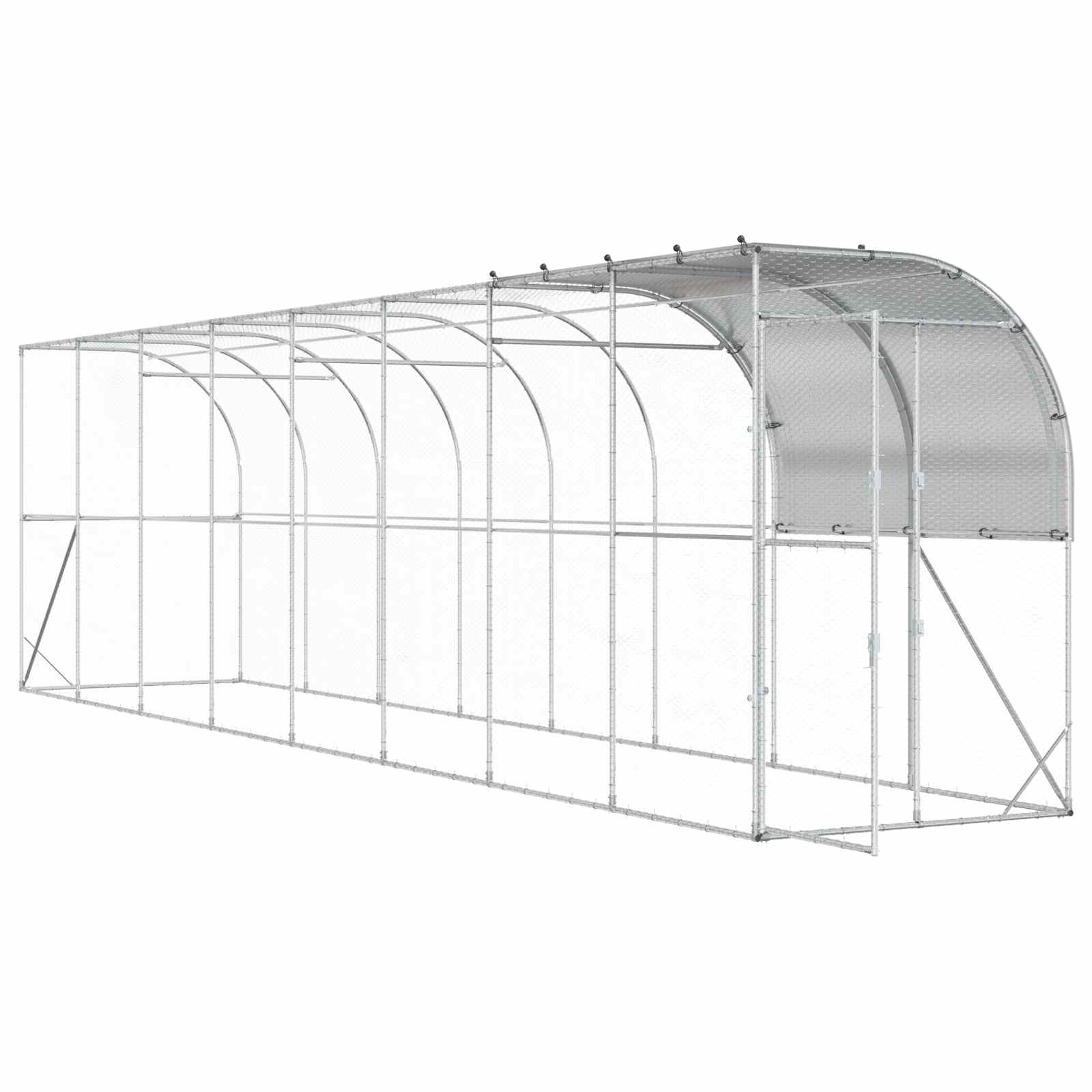 vidaXL Kurnik przy ścianie srebrny 800 x 100 x 215 cm Stal ocynkowana