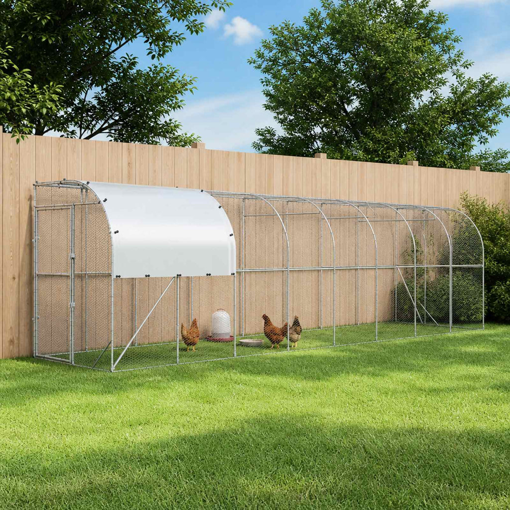 vidaXL Kurnik przy ścianie srebrny 1000 x 100 x 215 cm Stal ocynkowana