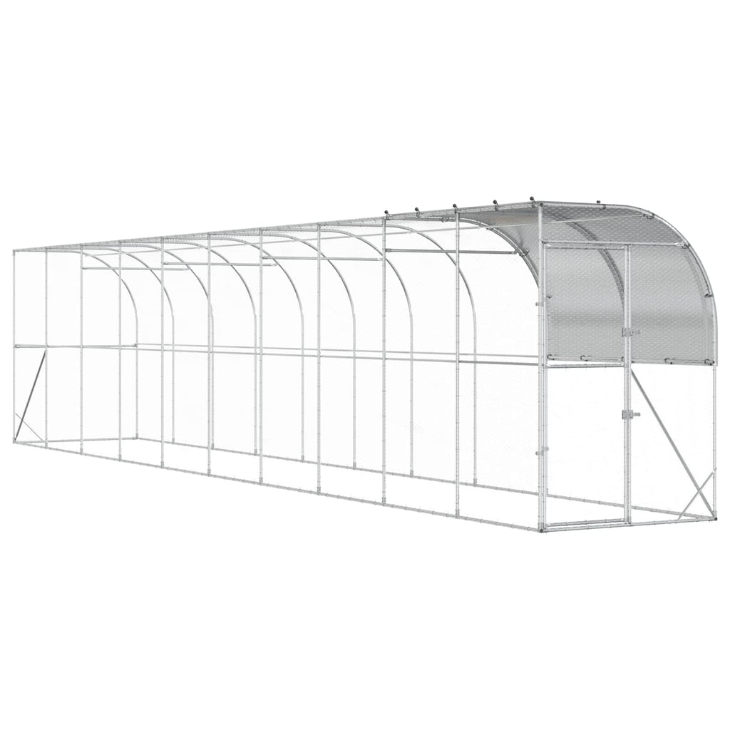 vidaXL Kurnik przy ścianie srebrny 1000 x 100 x 215 cm Stal ocynkowana