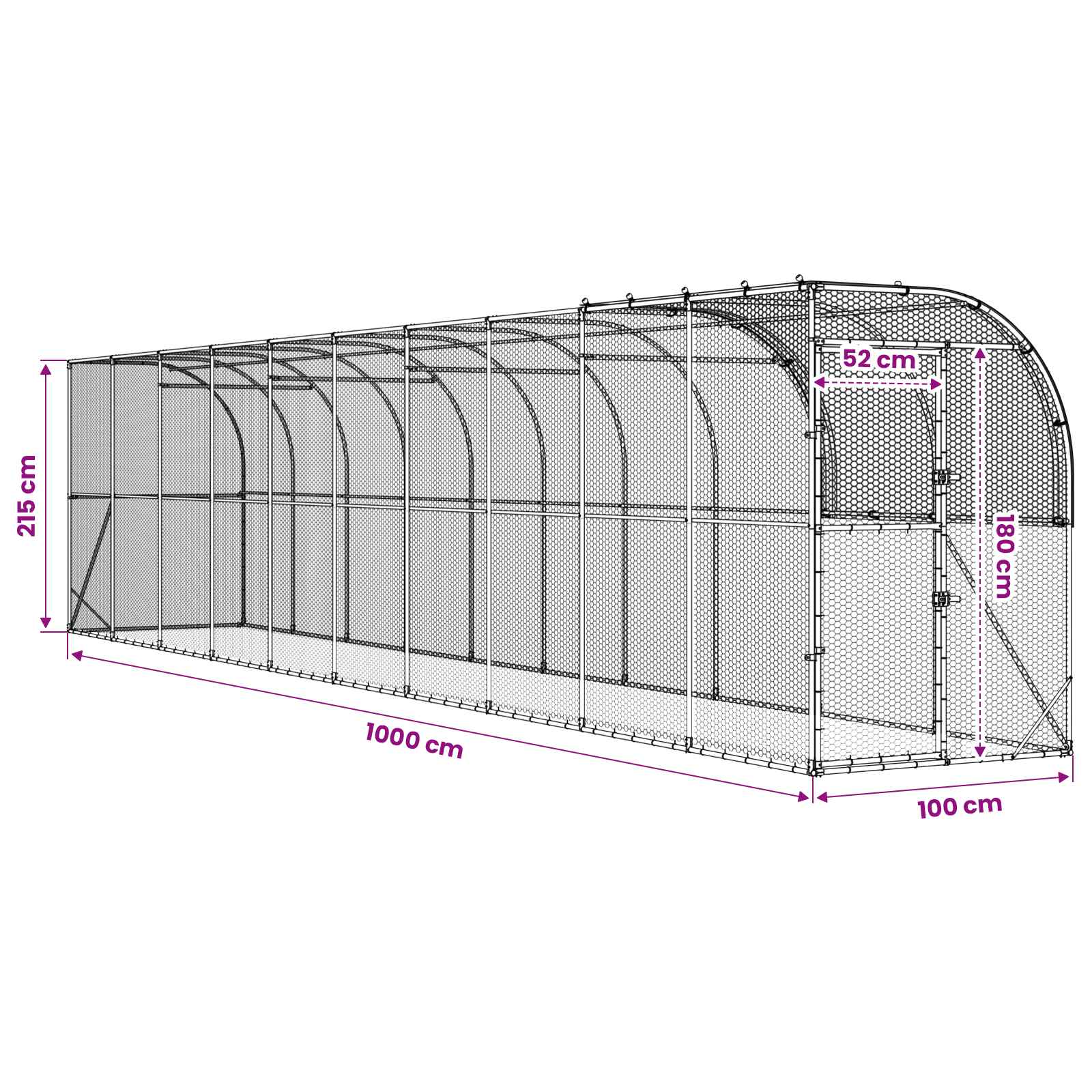 vidaXL Kurnik przy ścianie srebrny 1000 x 100 x 215 cm Stal ocynkowana