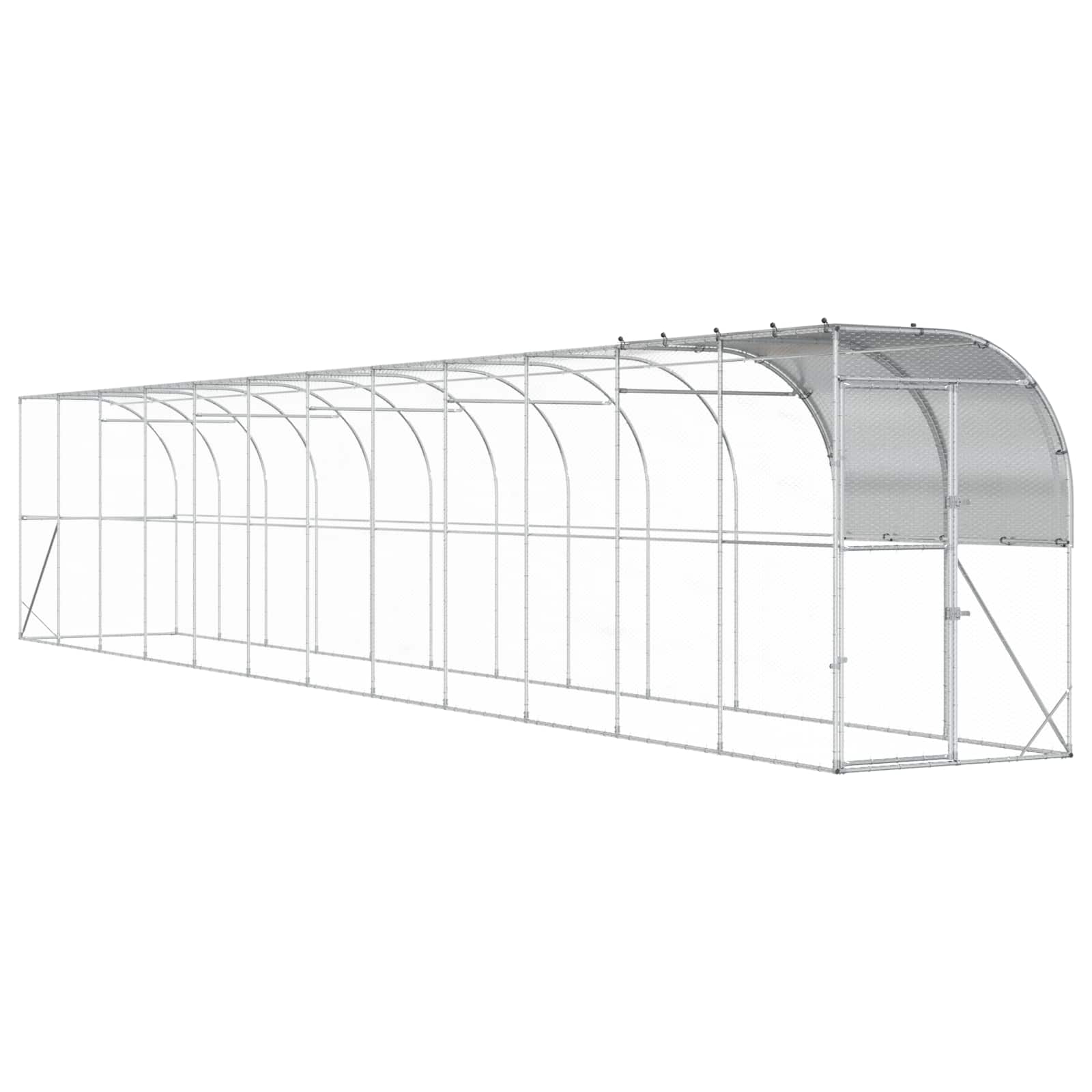 vidaXL Kurnik przy ścianie srebrny 1200 x 100 x 215 cm Stal ocynkowana