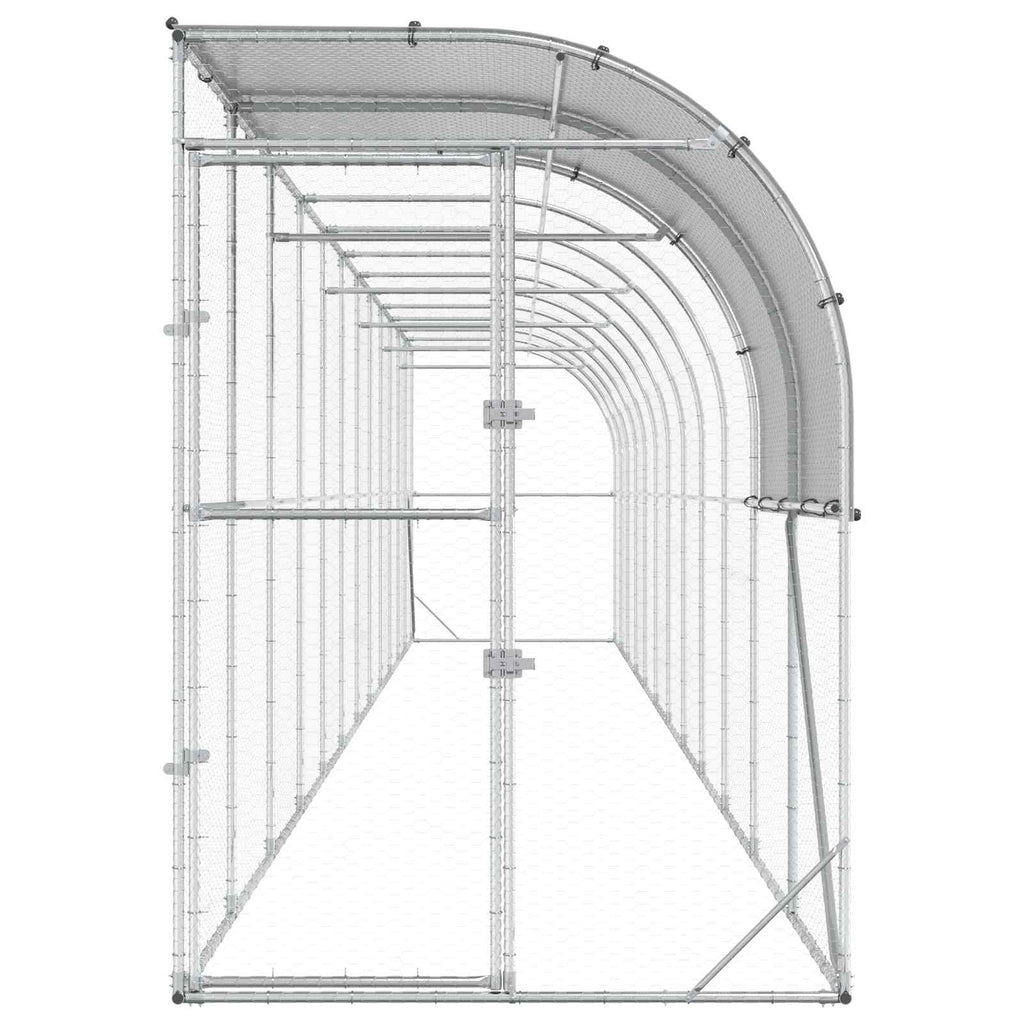 vidaXL Kurnik przy ścianie srebrny 1200 x 100 x 215 cm Stal ocynkowana