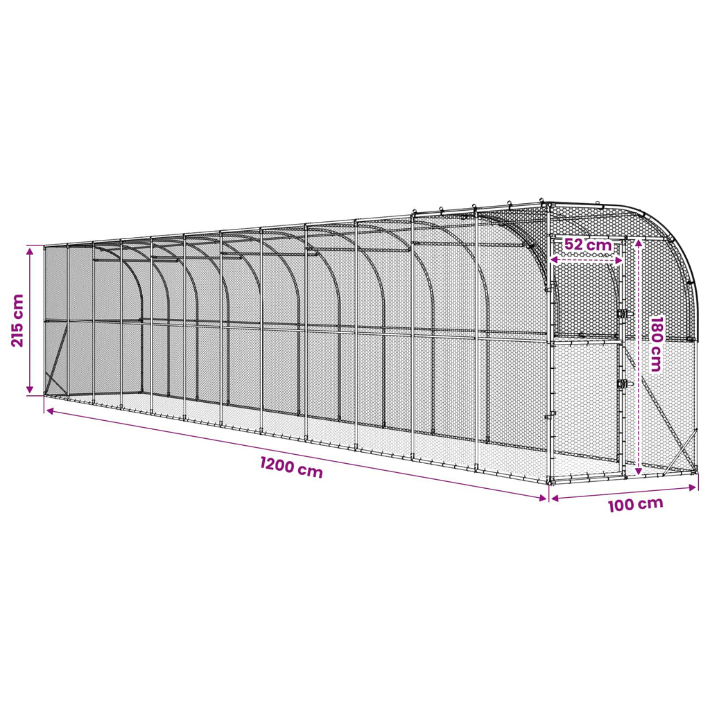 vidaXL Kurnik przy ścianie srebrny 1200 x 100 x 215 cm Stal ocynkowana