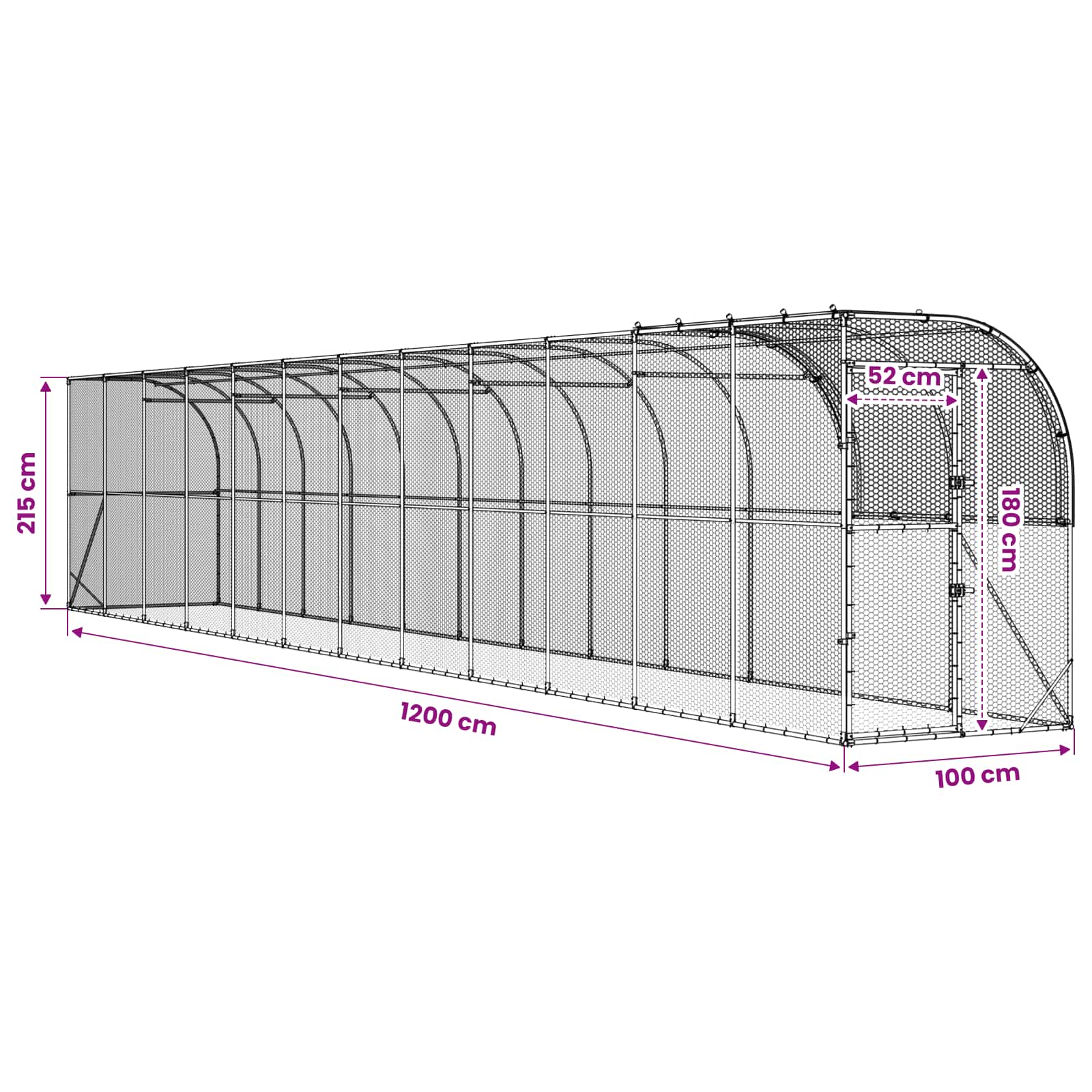 vidaXL Kurnik przy ścianie srebrny 1200 x 100 x 215 cm Stal ocynkowana