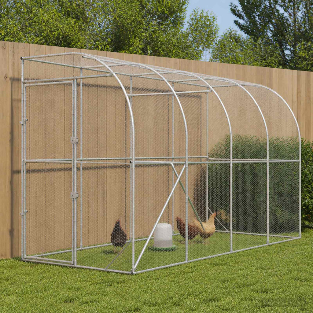 vidaXL Kurnik przy ścianie srebrny 600 x 150 x 215 cm Stal ocynkowana
