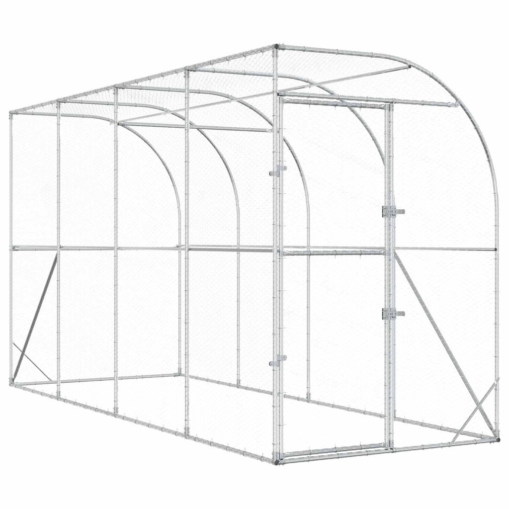 vidaXL Kurnik przy ścianie srebrny 600 x 150 x 215 cm Stal ocynkowana