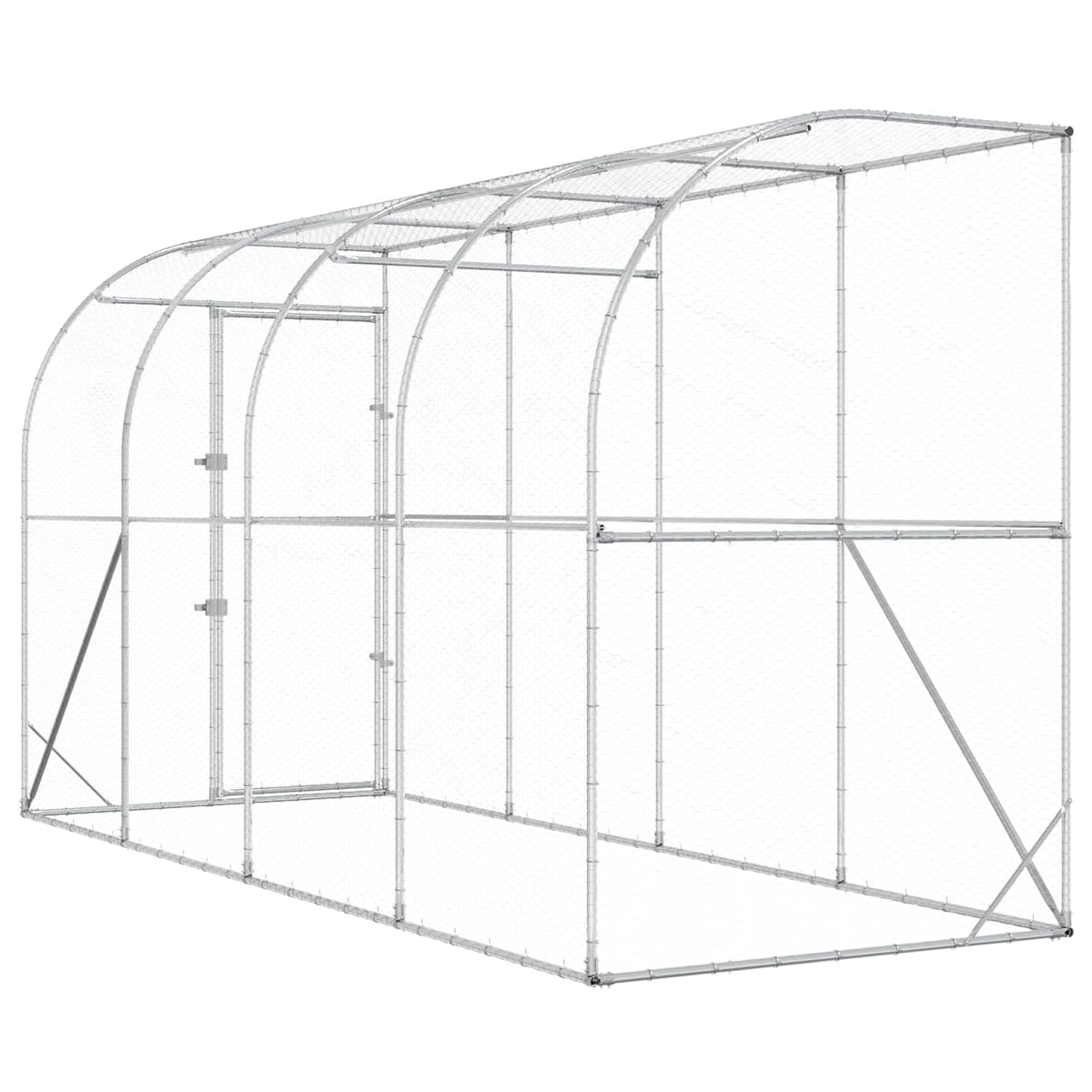 vidaXL Kurnik przy ścianie srebrny 600 x 150 x 215 cm Stal ocynkowana