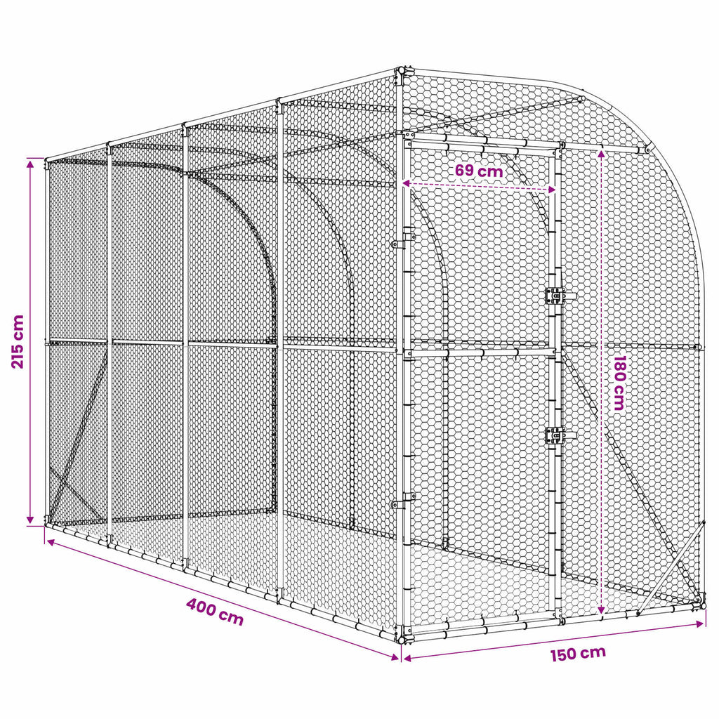 vidaXL Kurnik przy ścianie srebrny 600 x 150 x 215 cm Stal ocynkowana