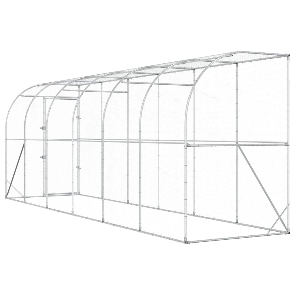 vidaXL Kurnik przy ścianie srebrny 600 x 150 x 215 cm Stal ocynkowana