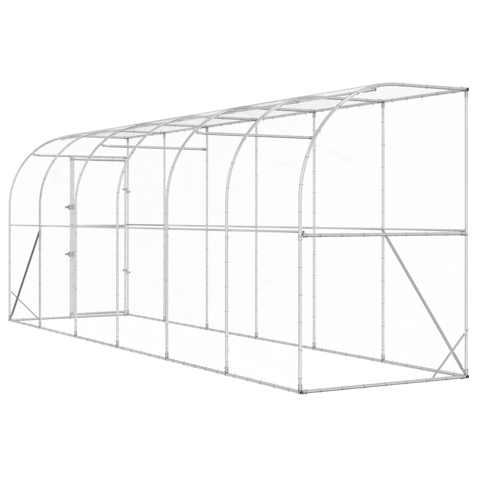 vidaXL Kurnik przy ścianie srebrny 600 x 150 x 215 cm Stal ocynkowana