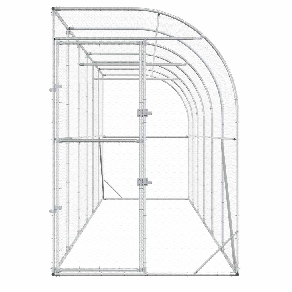 vidaXL Kurnik przy ścianie srebrny 600 x 150 x 215 cm Stal ocynkowana