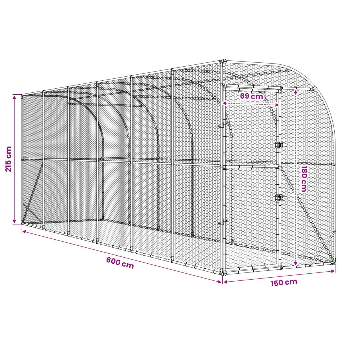 vidaXL Kurnik przy ścianie srebrny 600 x 150 x 215 cm Stal ocynkowana