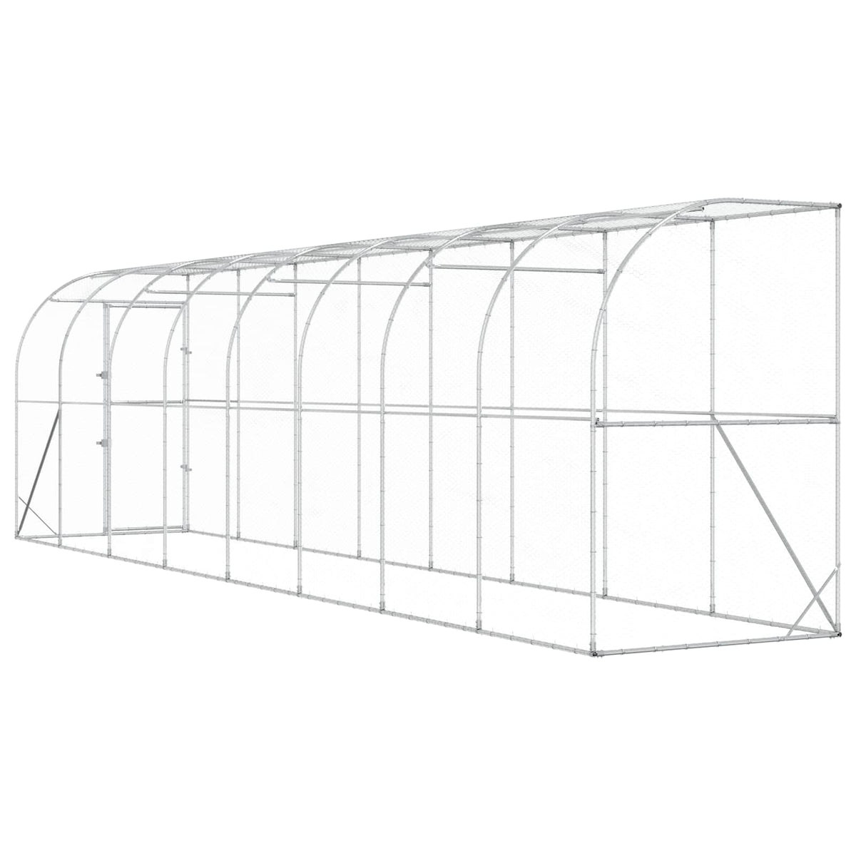 vidaXL Kurnik przy ścianie srebrny 600 x 150 x 215 cm Stal ocynkowana