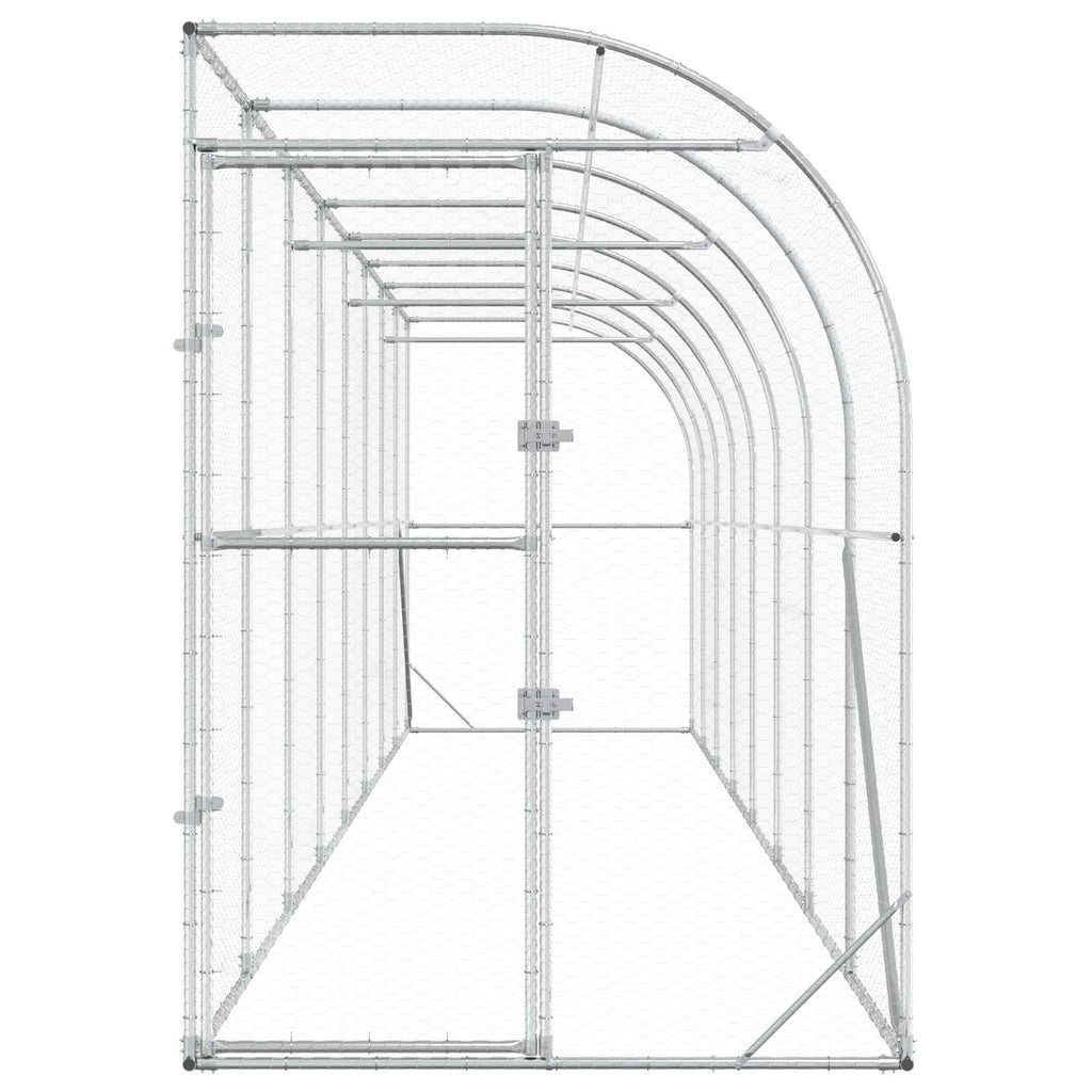 vidaXL Kurnik przy ścianie srebrny 600 x 150 x 215 cm Stal ocynkowana