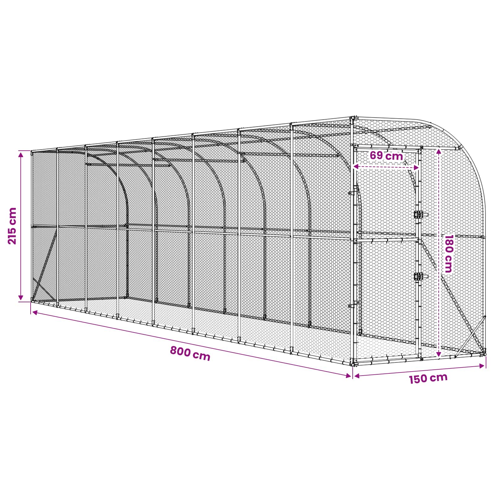 vidaXL Kurnik przy ścianie srebrny 600 x 150 x 215 cm Stal ocynkowana