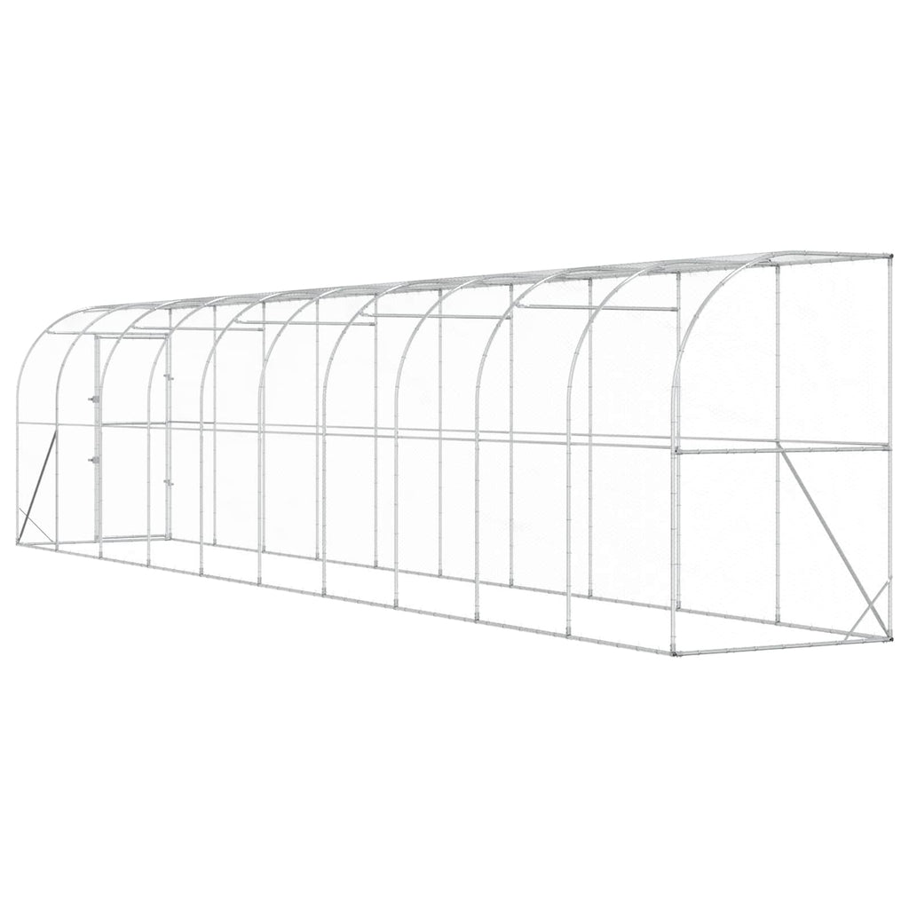 vidaXL Kurnik przy ścianie srebrny 600 x 150 x 215 cm Stal ocynkowana