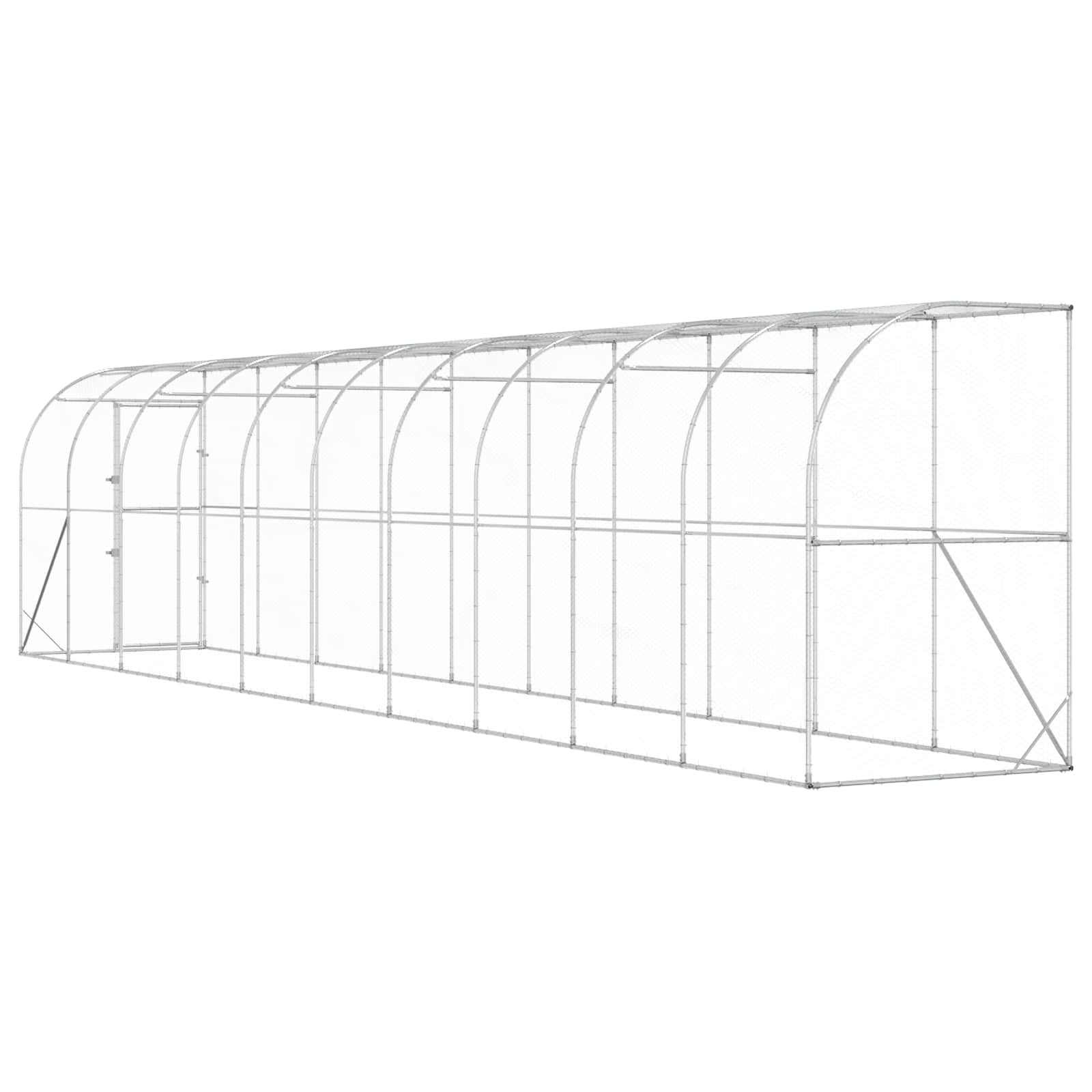 vidaXL Kurnik przy ścianie srebrny 600 x 150 x 215 cm Stal ocynkowana