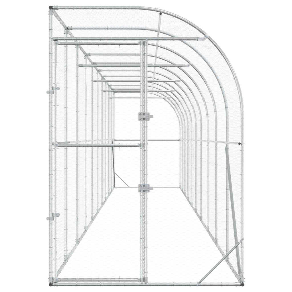 vidaXL Kurnik przy ścianie srebrny 600 x 150 x 215 cm Stal ocynkowana