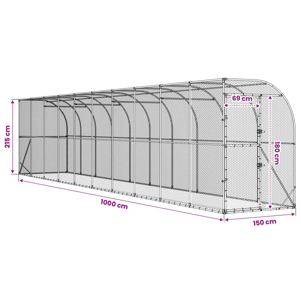vidaXL Kurnik przy ścianie srebrny 600 x 150 x 215 cm Stal ocynkowana