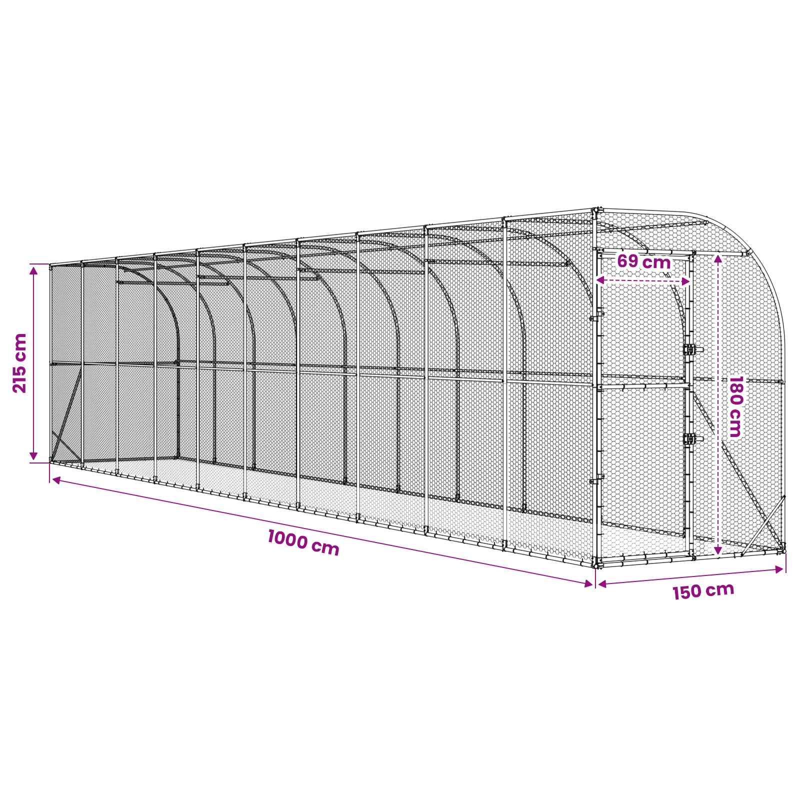 vidaXL Kurnik przy ścianie srebrny 600 x 150 x 215 cm Stal ocynkowana