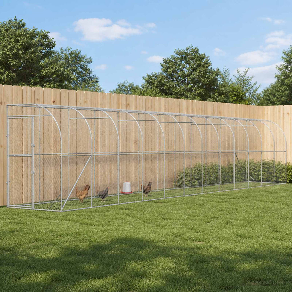 vidaXL Kurnik przy ścianie srebrny 600 x 150 x 215 cm Stal ocynkowana