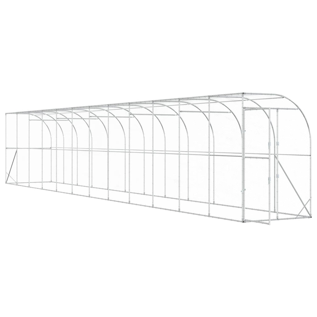 vidaXL Kurnik przy ścianie srebrny 600 x 150 x 215 cm Stal ocynkowana