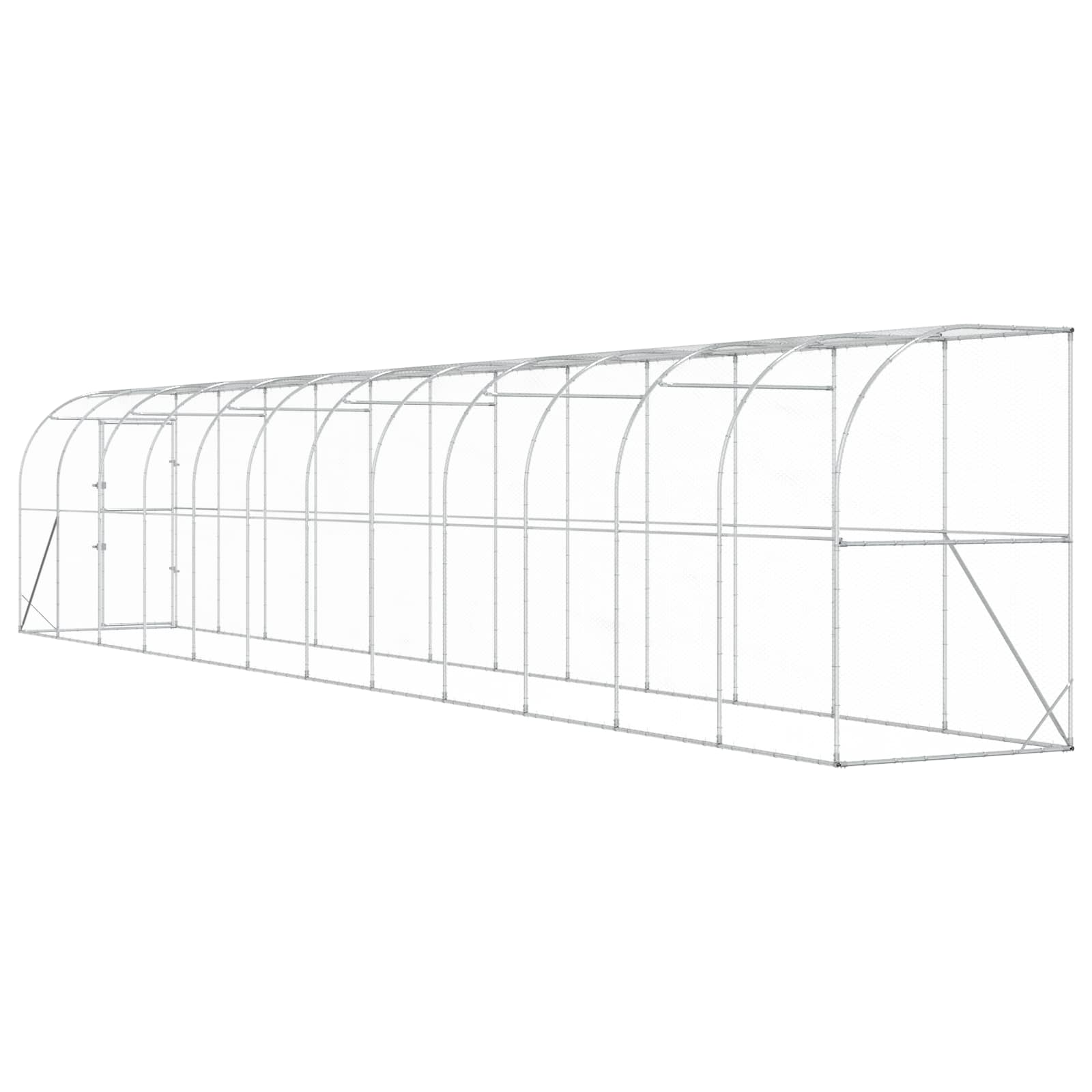 vidaXL Kurnik przy ścianie srebrny 600 x 150 x 215 cm Stal ocynkowana