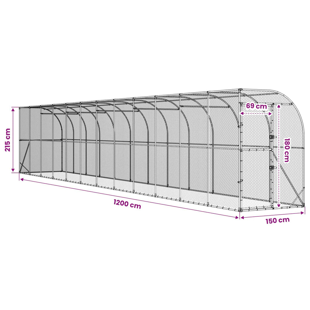 vidaXL Kurnik przy ścianie srebrny 600 x 150 x 215 cm Stal ocynkowana