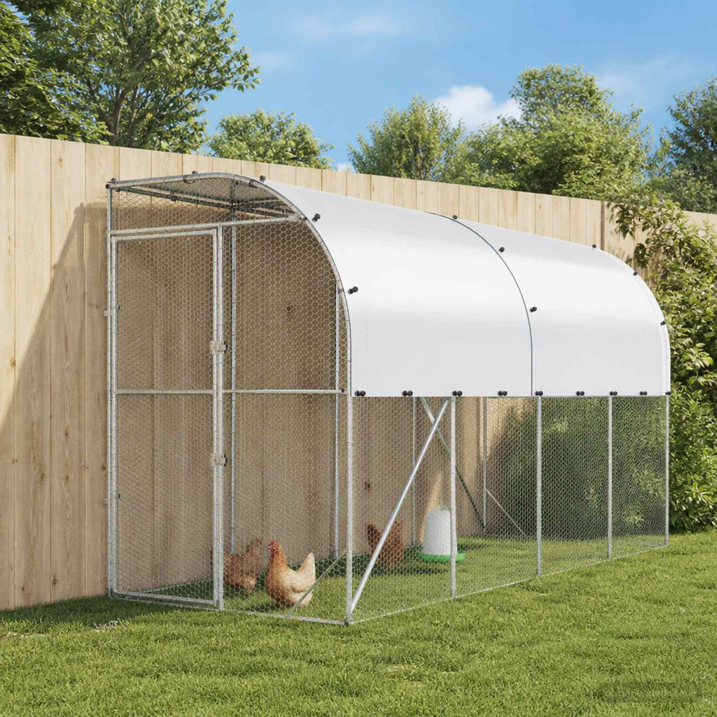 vidaXL Kurnik przy ścianie srebrny 600 x 150 x 215 cm Stal ocynkowana