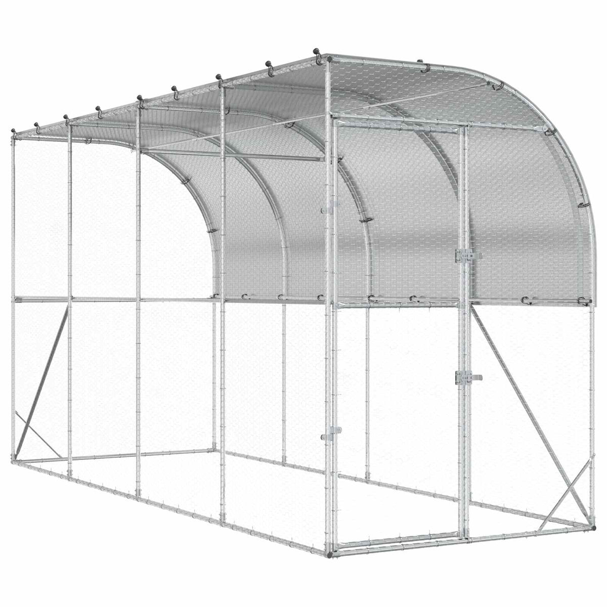 vidaXL Kurnik przy ścianie srebrny 600 x 150 x 215 cm Stal ocynkowana