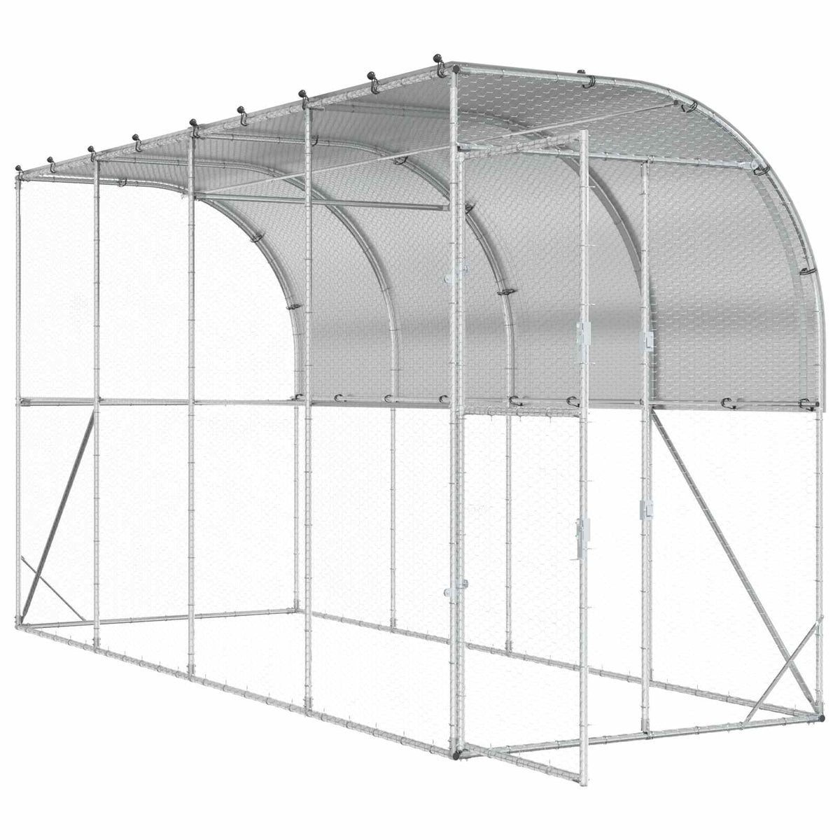 vidaXL Kurnik przy ścianie srebrny 600 x 150 x 215 cm Stal ocynkowana