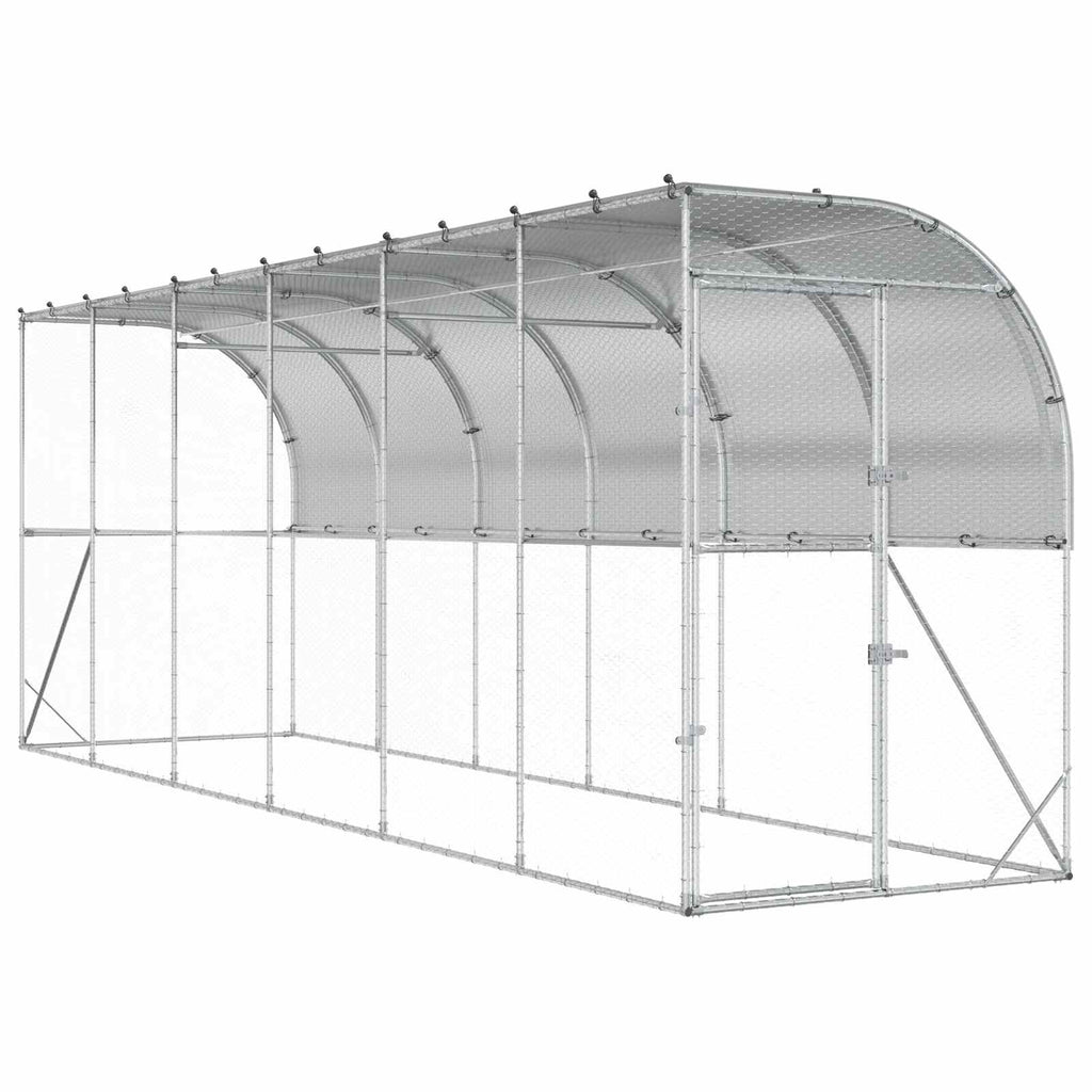 vidaXL Kurnik przy ścianie srebrny 600 x 150 x 215 cm Stal ocynkowana